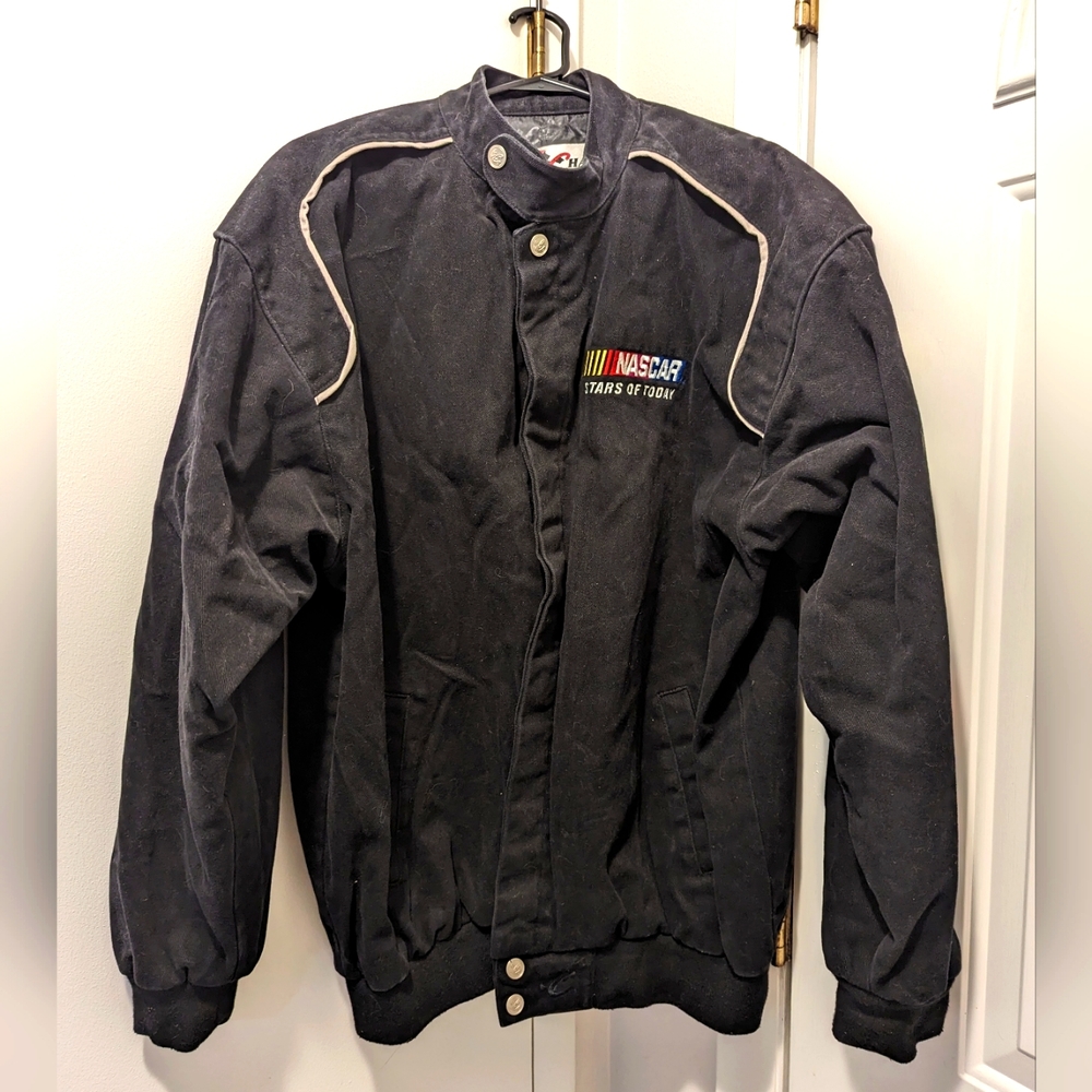 Vintage NASCAR black denim jacket (lined XL men's)